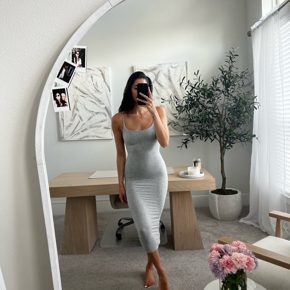 Gray spaghetti strap bodycon dress